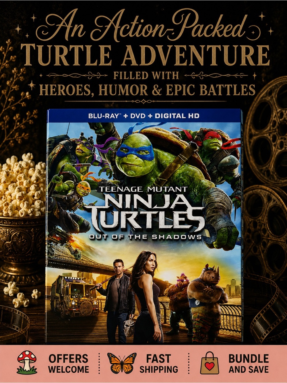 TMNT Out of the Shadows Blu-ray DVD Slipcover Teenage Mutant Ninja Turtles